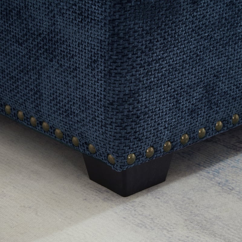 97 Inch L-Shaped Sectional Sofa with Storage Ottoman, Chenille, 7 Seats, Dark Blue