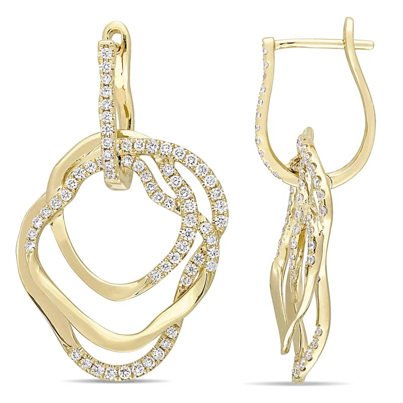 Miadora 1ct TDW Diamond Abstract Shaped Interlocked Hoop Earrings 14k Yellow Gold
