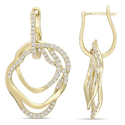 Miadora 1ct TDW Diamond Abstract Shaped Interlocked Hoop Earrings 14k Yellow Gold