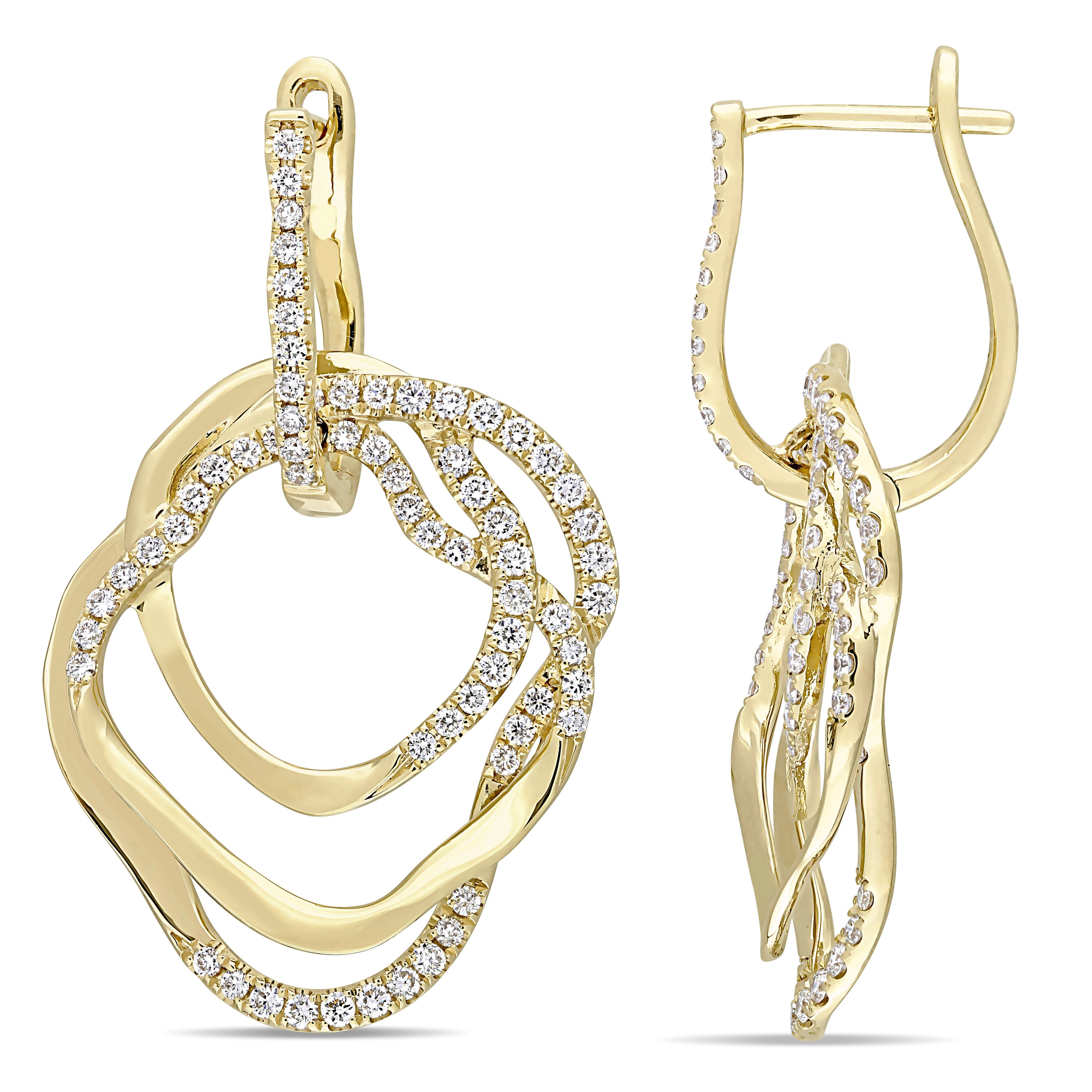 Miadora 1ct TDW Diamond Abstract Shaped Interlocked Hoop Earrings 14k Yellow Gold