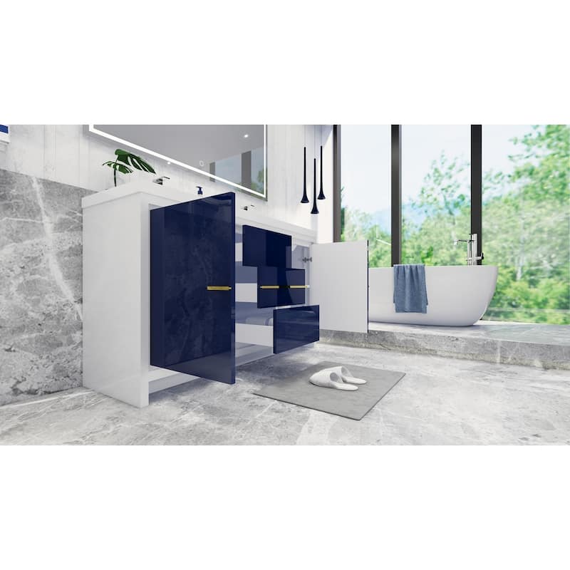 dolce 60 natural oak finish freestanding bath vanity with dual basin reinforced acrylic top