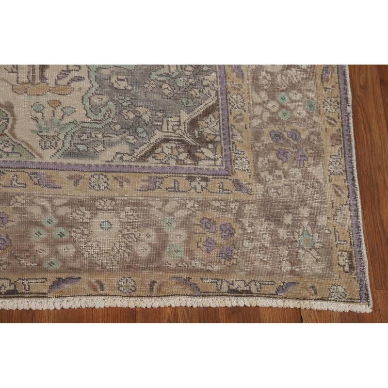 Hand Knotted Oriental 100% Wool Carpet Traditional Floral Navy Blue & Blues Tabriz Area Rug - 8' 11'' X 6' 7''