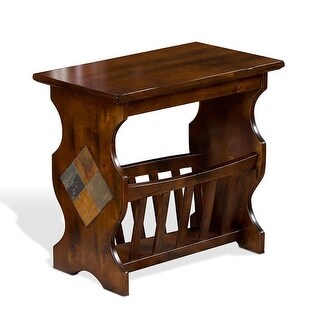 Slate Inlay Table Odel Table with Magazine Holder, Slate Inlay, 25 Inch Brown Mahogany ...