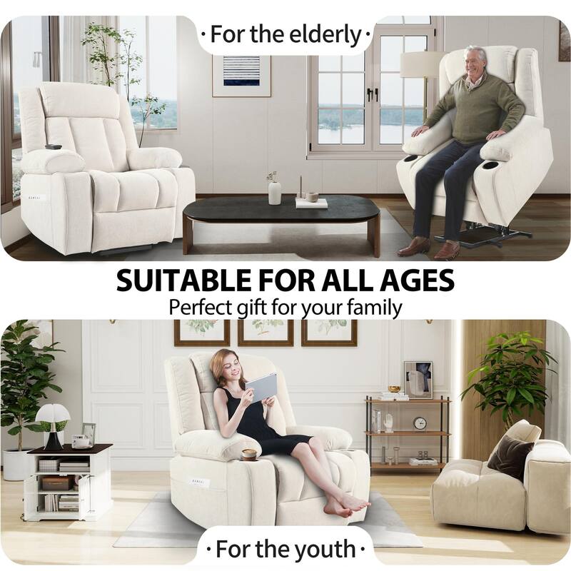 Snowflake Velvet Fabric Power Lift Recliner w/Extended Footrest