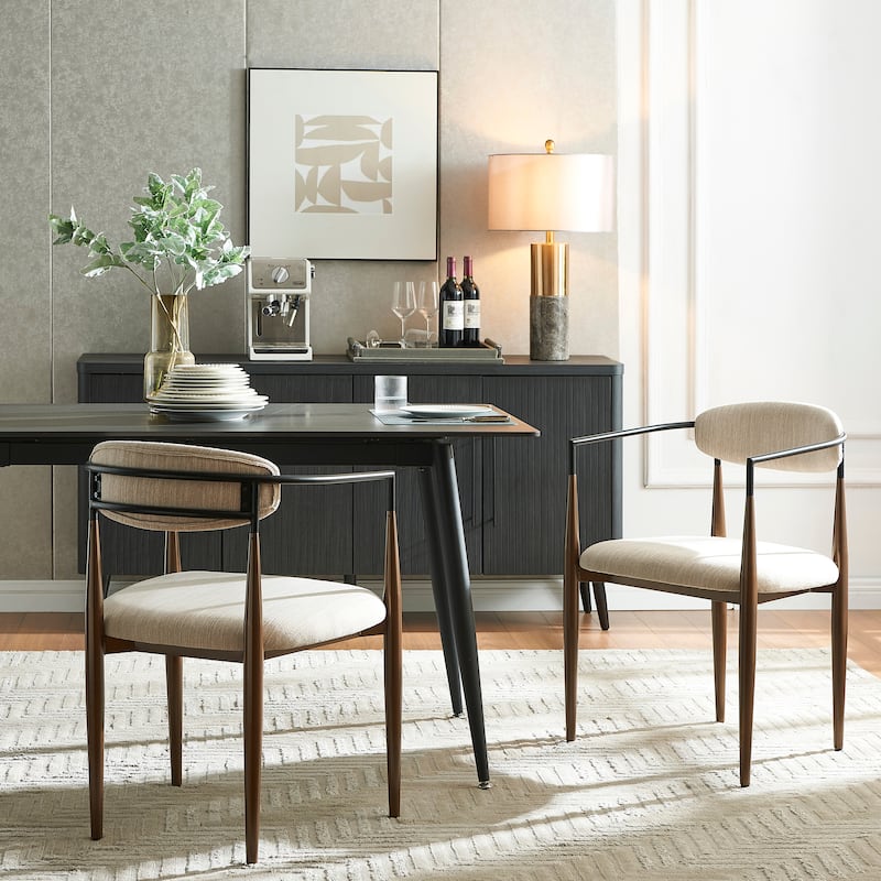 Modern Industrial Elmore Upholstered Dining Chairs (Set of 2) with Iron Frame by Christopher Knight Home