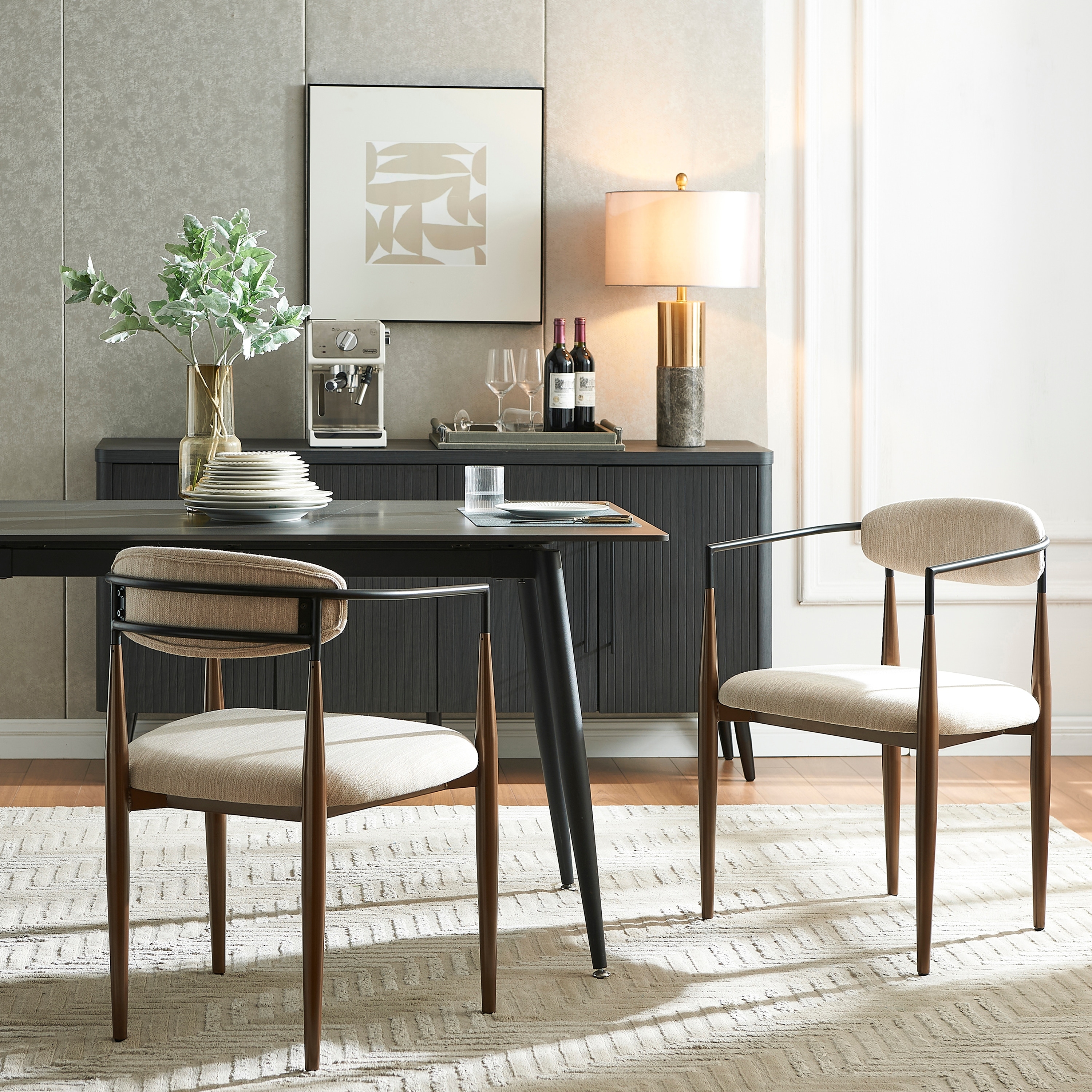 Modern Industrial Elmore Upholstered Dining Chairs (Set of 2) with Iron Frame by Christopher Knight Home