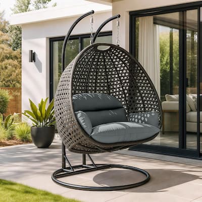 LeisureMod Wicker Hanging 2 person Egg Swing Chair - Dark Orange - 27"Dx57"Wx78"H