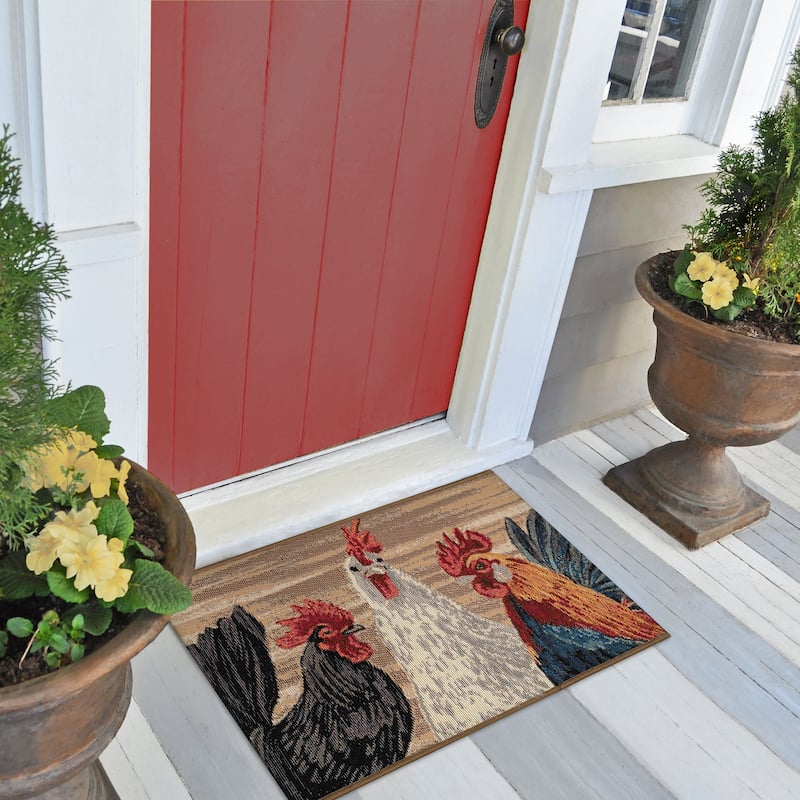 Liora Manne Esencia Three Roosters Indoor/Outdoor Mat - 2'5" x 3'11"