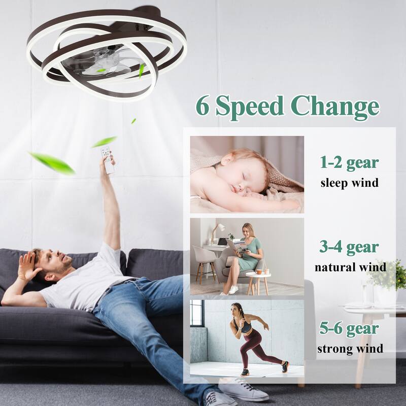 Cusp Barn 24 Inch Low Profile DIY Shape Ceiling Fan with Lights, Flush Mount Silent DC Motor Fandelier, Dimmable LED Lighting