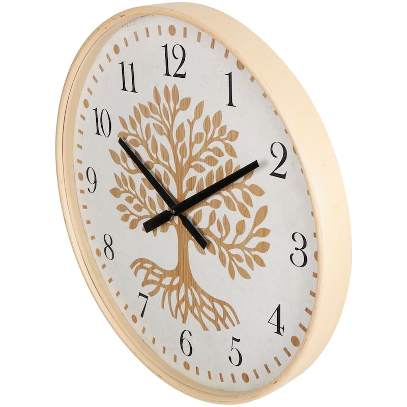 Wooden Tree Wall Clock with Cream Backing - Brown - Roche River Decor - 2"W x 24"L x 24"H
