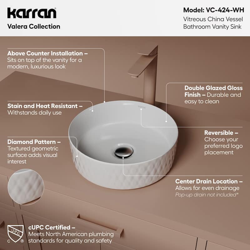 Karran Valera 14" Vitreous China Vessel Bathroom Sink in White