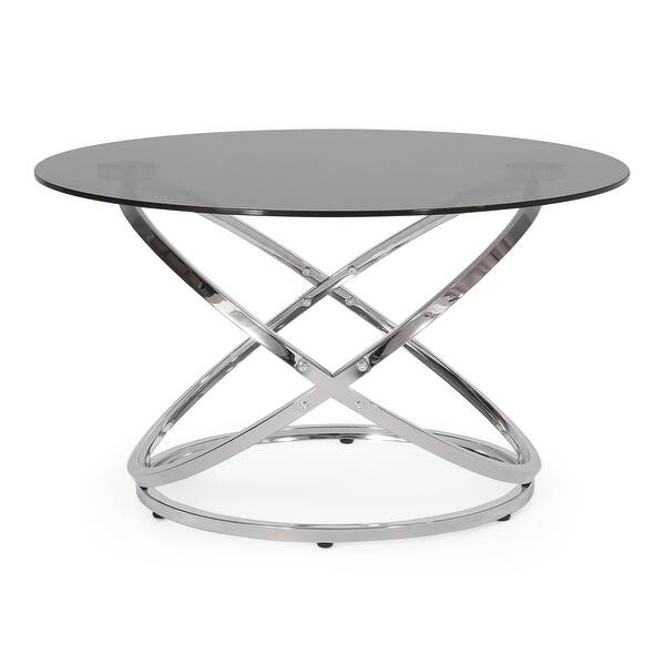 slide 2 of 10, Silvia Modern Glass Top Round Coffee Table by Christopher Knight Home - 31.50" L x 31.50" W x 18.00" H Chrome + Gray