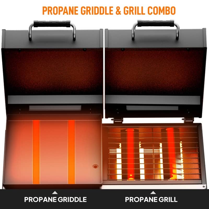 4 Burner Tabletop Flat Top Griddle And Grill 2-In-1 Propane Gas Grill And Griddle Combo With Lid - N/A