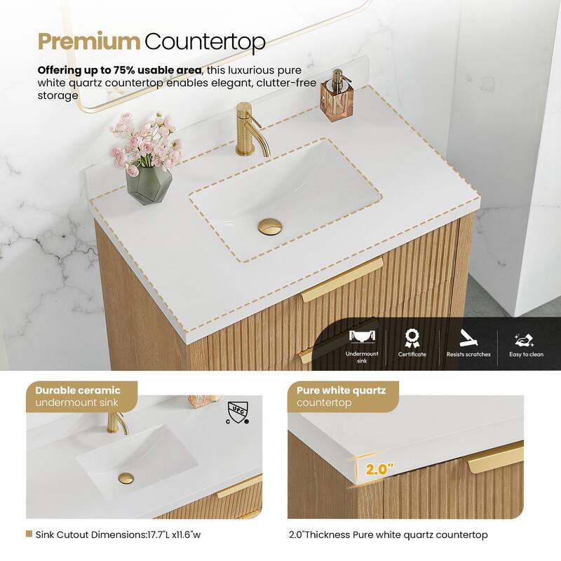 Santarem Single Vanity with Pure White Quartz Stone Top without Mirror