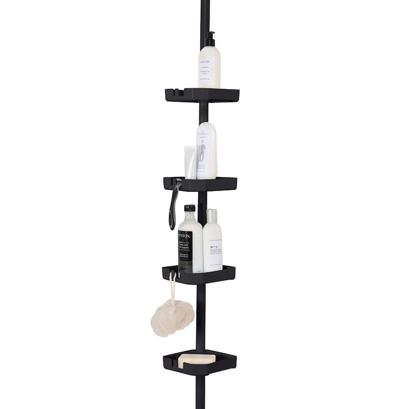 Bath Bliss 4 Tier Tension Corner Shower Organizer Caddy in Matte Black - 5.91" x 5.91" x 48"-101"