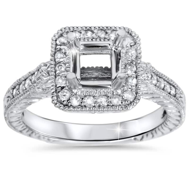 1/3ct Vintage Princess Cut Engagement Ring Setting White Gold