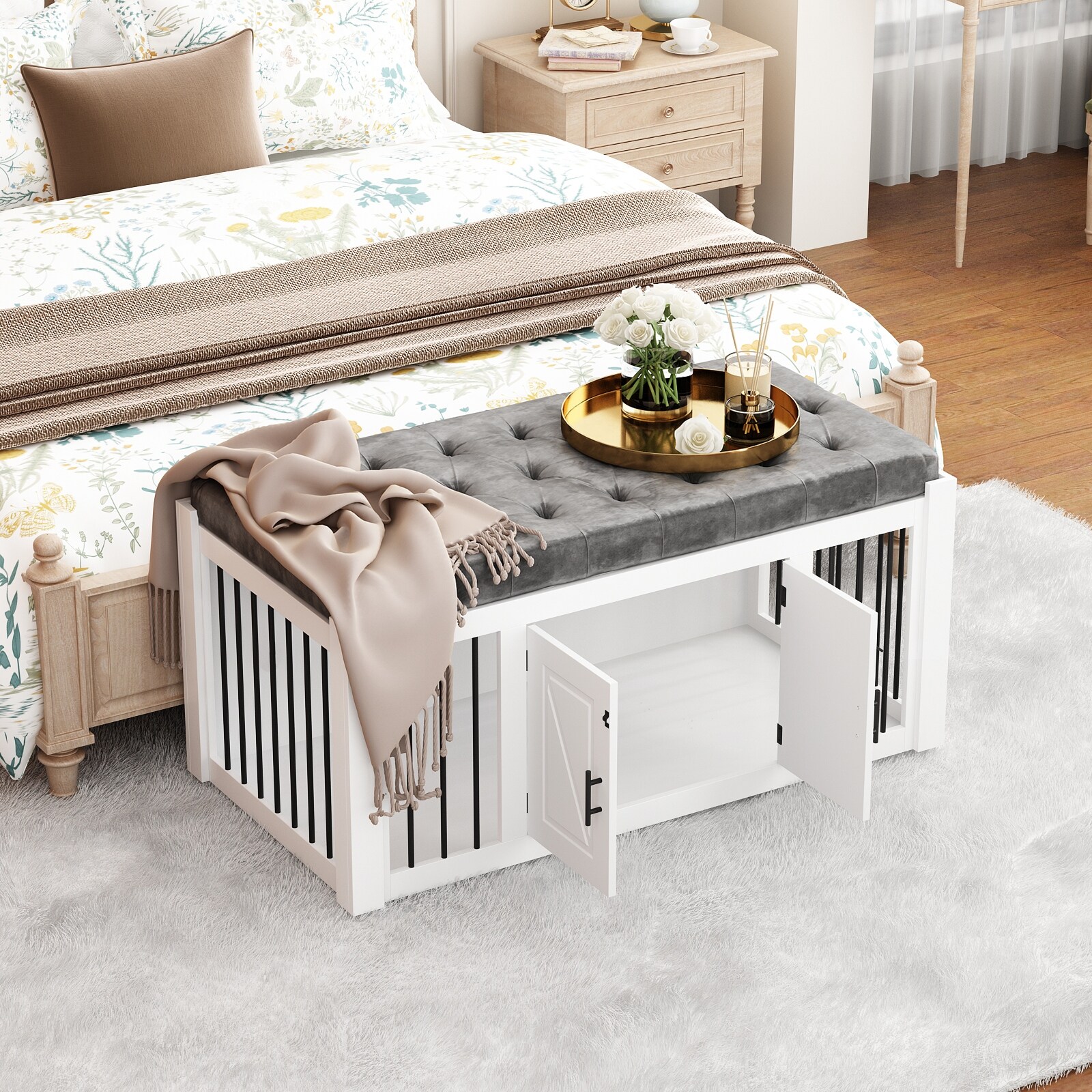 Secure Dog Crate w Comfortable Top Seat Entryway Bench Bed End Bench Bed Bath Beyond 38301374