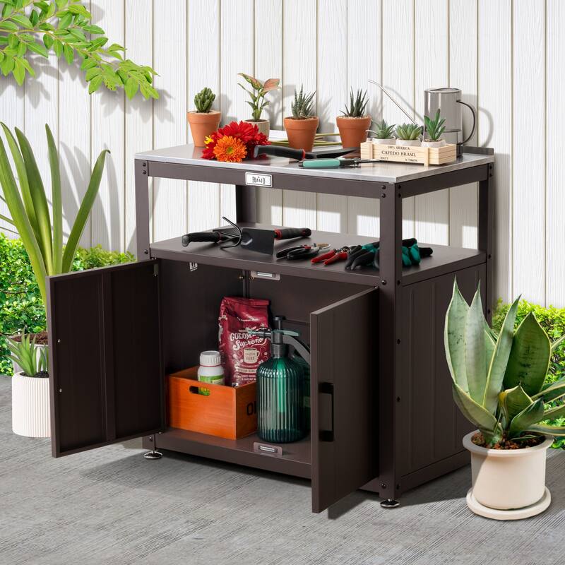 Feasto Stainless Steel Garden Potting Bench with Storage Cabinet