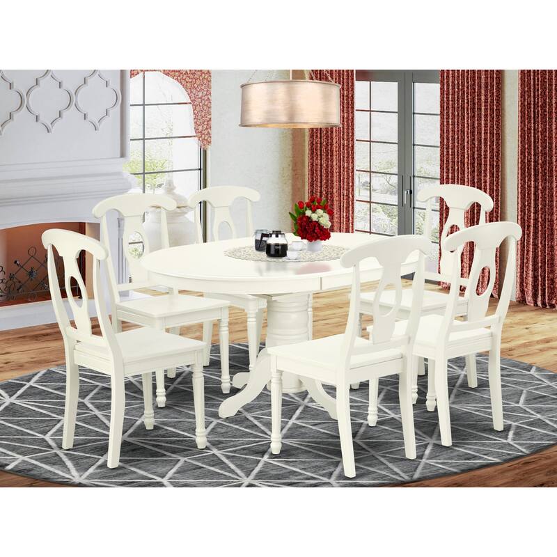 East West Furniture Dining Table Set Consist of an Oval Dining Room Table and Wood Seat Chairs, Linen White (Pieces Options)