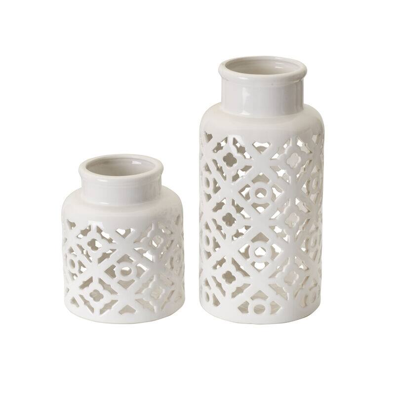 Elements Set of 2 White Pierced Ceramic Vases