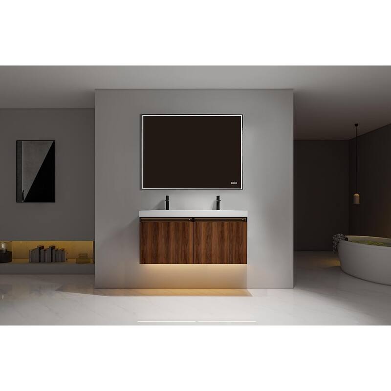 Blossom Lille Brown Walnut Floating Vanity with LED & Acrylic Sink