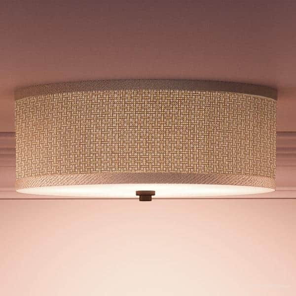 Luxury Craftsman Flush Mount Ceiling Light, 6.5"H x 17"W, with Asian Style, Natural Materials, Black Silk Finish