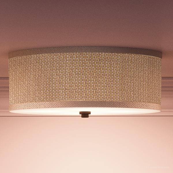 Luxury Craftsman Flush Mount Ceiling Light, 6.5"H x 17"W, with Asian Style, Natural Materials, Black Silk Finish