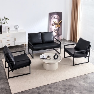 Living Room Sofa Set of 2, PU Leather Sofa Sets w/Loveseat & 2 Chairs ...