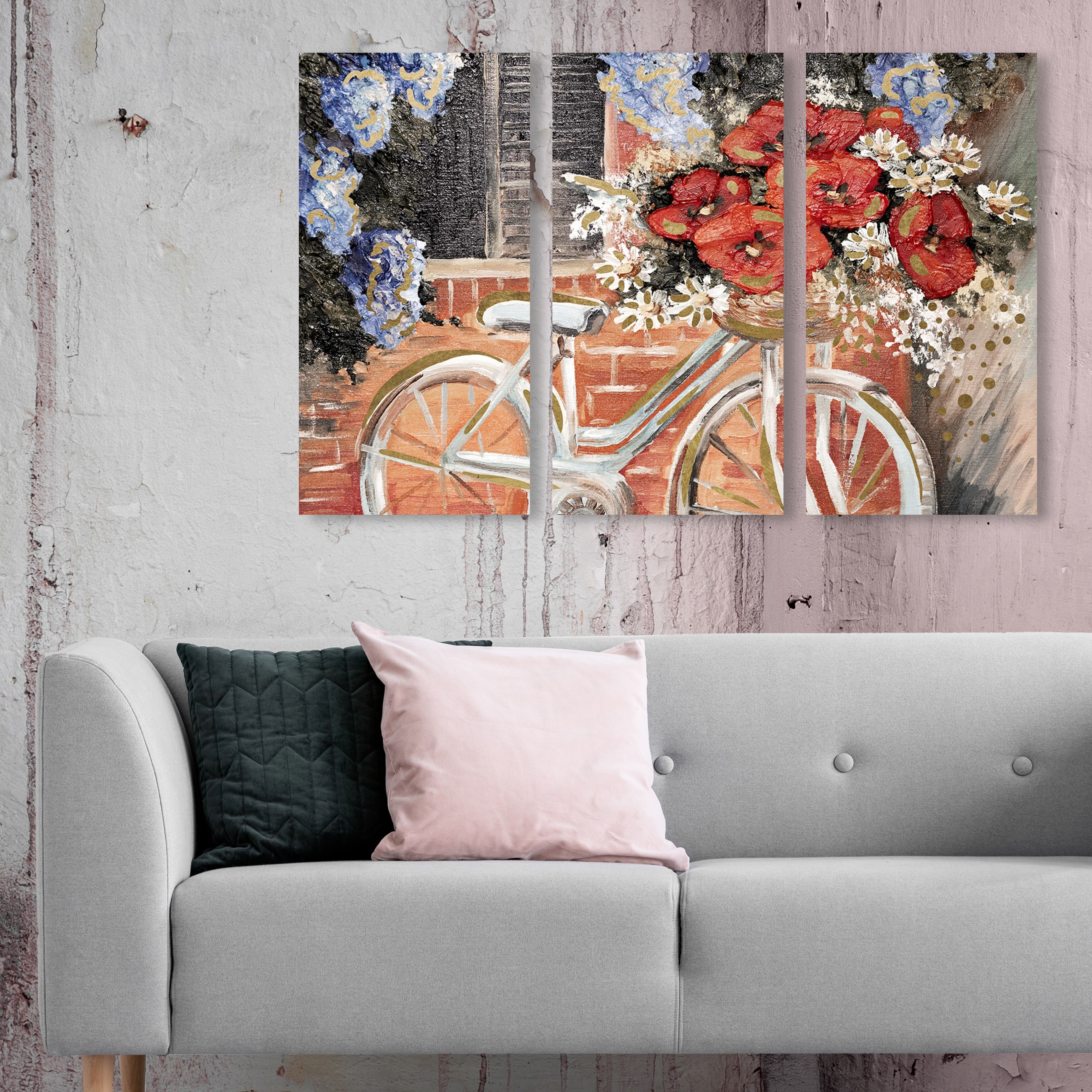 Oliver Gal 'Daisies and Bike Rides Triptych' Floral and