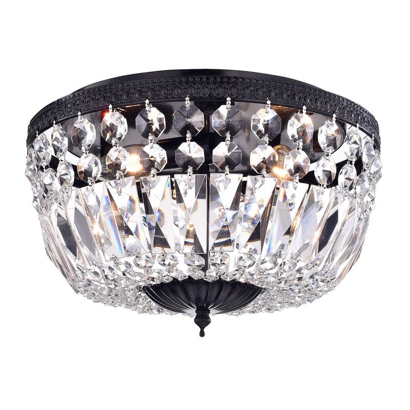 Black 3-Light Bowl Style Crystal Basket Flush Mount
