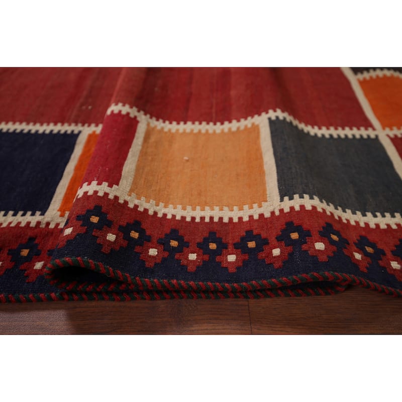 Vegetable Dye Kilim Qashqai Persian Vintage Flatweave Red Wool Carpet - 4'11"x 8'7"