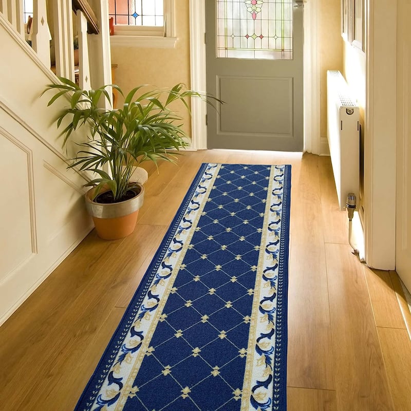 Custom Size Trellis French 31 Inch Wide Non-Slip Stair Runner Rug