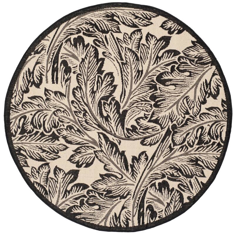 SAFAVIEH Courtyard Reineke Indoor/ Outdoor Waterproof Rug - 6'7" Round - Sand/Black
