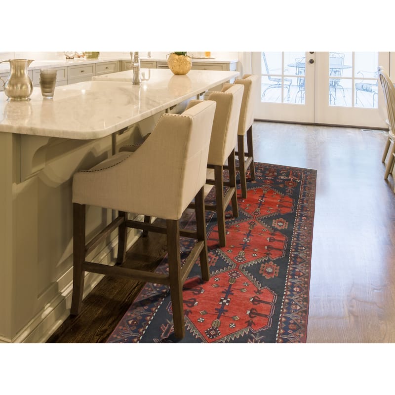 Noori Rug Fine Vintage Distressed Sanaz Red/Charcoal Runner - 3'4" x 9'8"