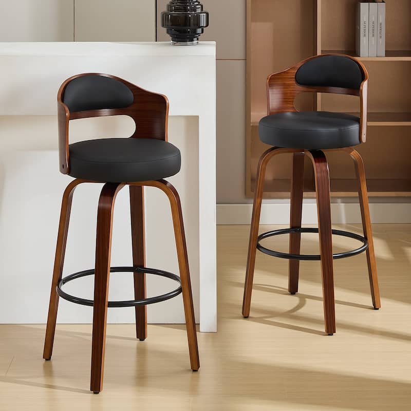 26"/29" Swivel Faux Leather Upholstered Bentwood Counter or Bar Height Stools, Set of 2/4