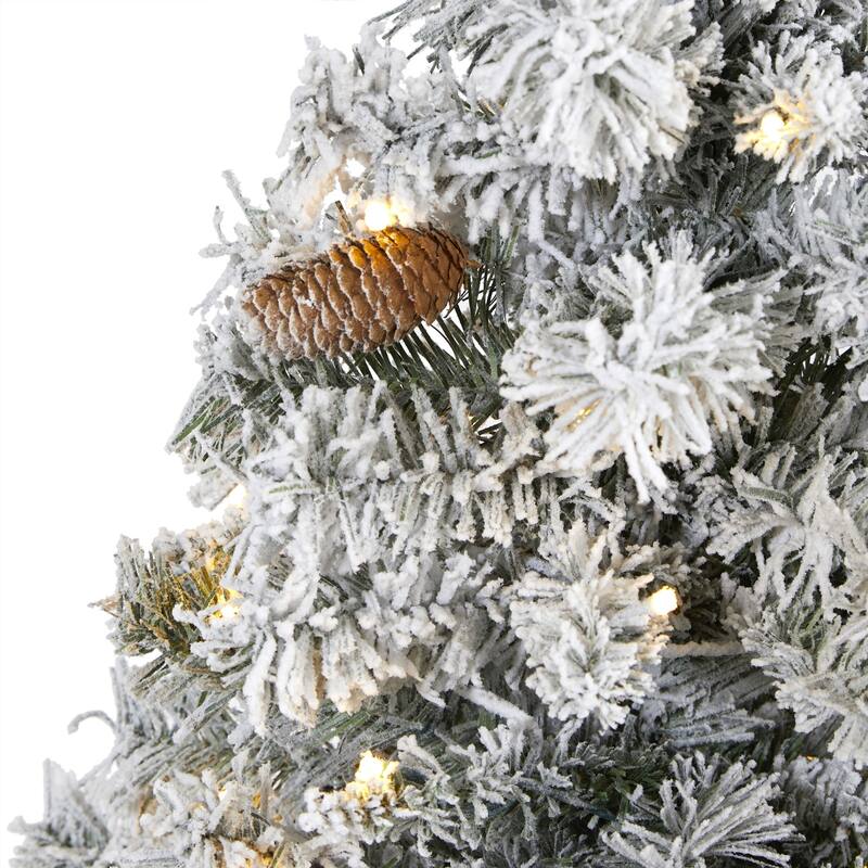 5' Pre-Lit Flocked Artificial Christmas Pine Tree, Clear LED Lights - 5 Foot