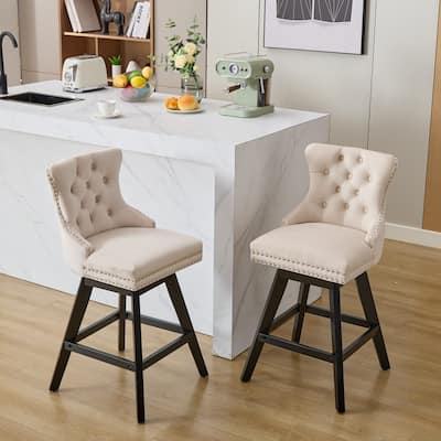 Swivel Velvet Barstools, Wooden Legs Bar Chairs,Bar stools, Set of 2
