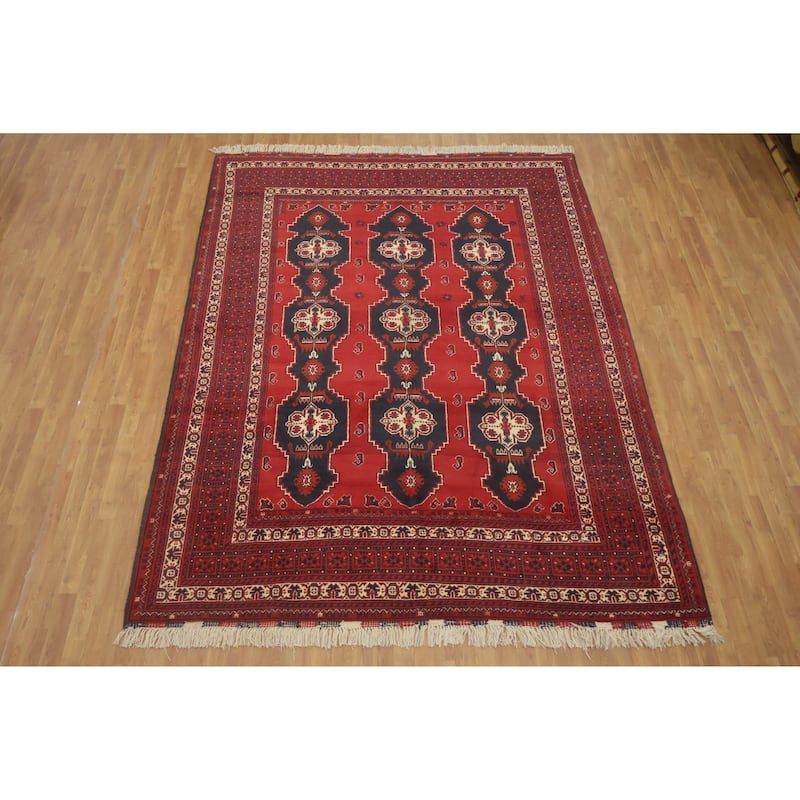 Hand Knotted Oriental 100% Wool Carpet Traditional Tribal Red Balouch Area Rug - 10' 9'' X 8' 3''