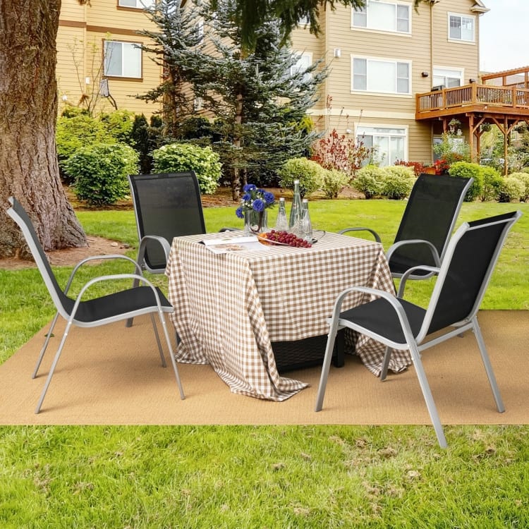 4 Pieces Stackable Patio Dining Chairs Set with Armrest - 29" x 21.5" x 35.5" (L x W x H)