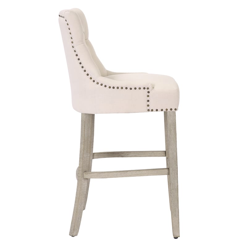 Carter 29" Upholstered Button Tufted Bar Stool, Antique Gray Legs