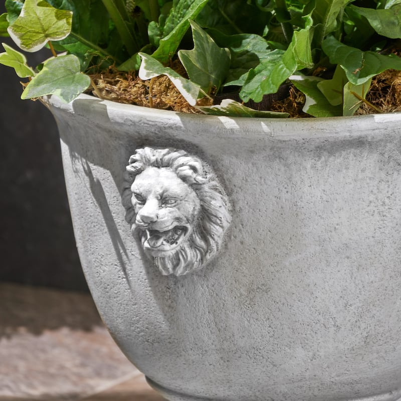 Simba Roman Lionhead Accents Chalice Lightweight Concrete Garden Urn Planter by Christopher Knight Home