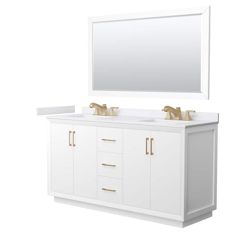Wyndham Collection WCF4141-66D-VCA-US3M58 Strada 66" Free Standing - White / White Cultured Marble Top / Satin Bronze