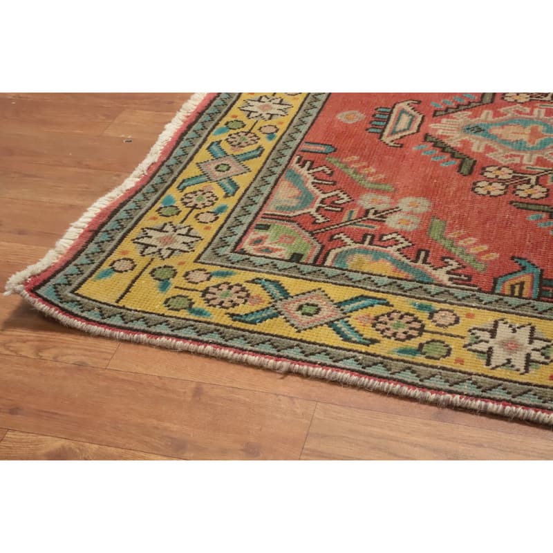 Hand Knotted Oriental 100% Wool Carpet Traditional Geometric Oranges & Rust Tabriz Runner Rug - 16' 2'' X 3' 1''