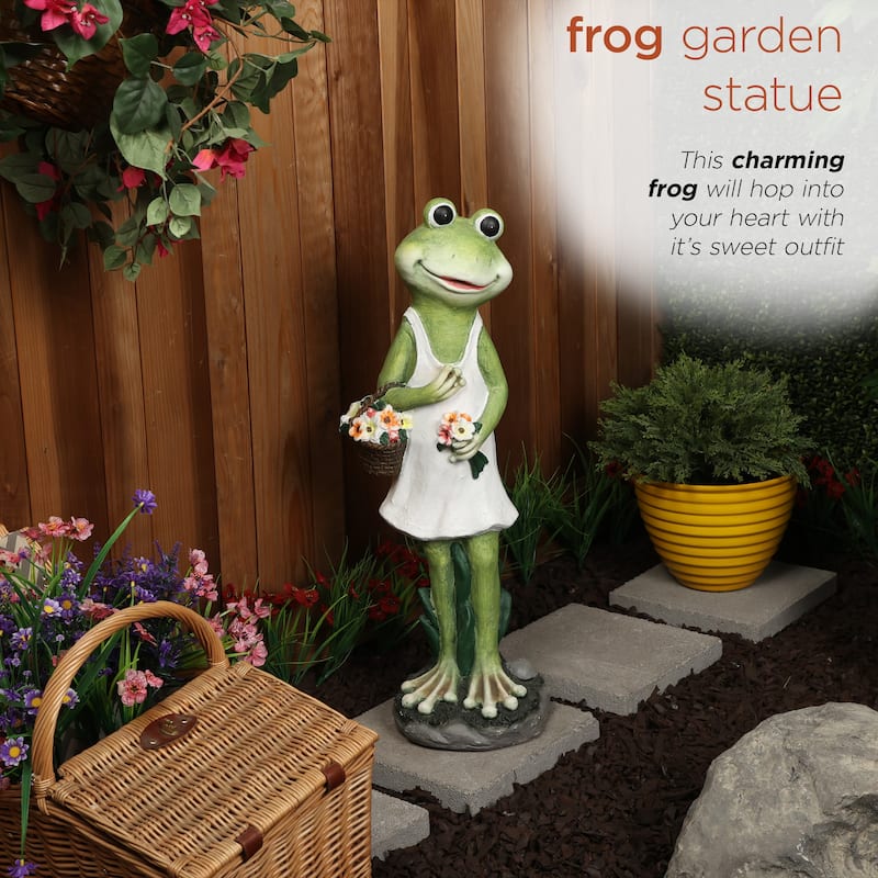 Frog in White Dress Statue w/Flowers