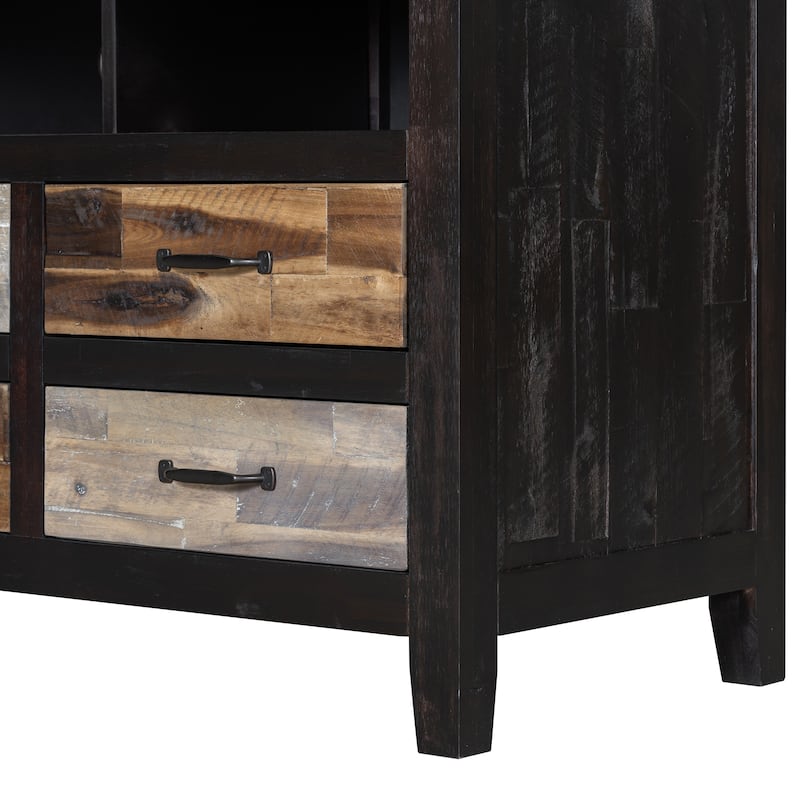 63.8" Retro Distressed TV Stand with 6 Drawers and 3 Shelves for TVs Up to 65"