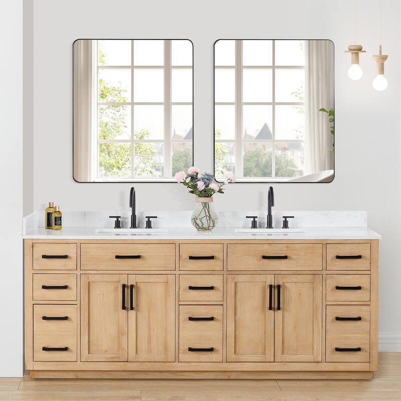 Altair Gavino Bath Vanity with Grain White Composite Stone Top and Mirror