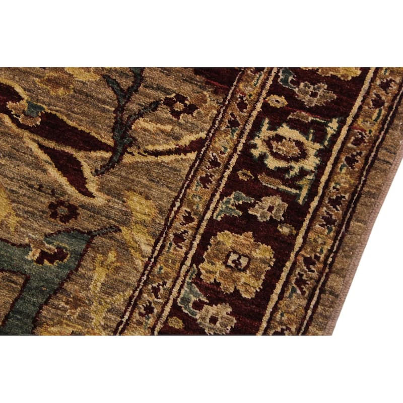 Shabby Chic Ziegler Nikia Tan Red Hand-Knotted Wool Runner - 3'10" x 13'1"