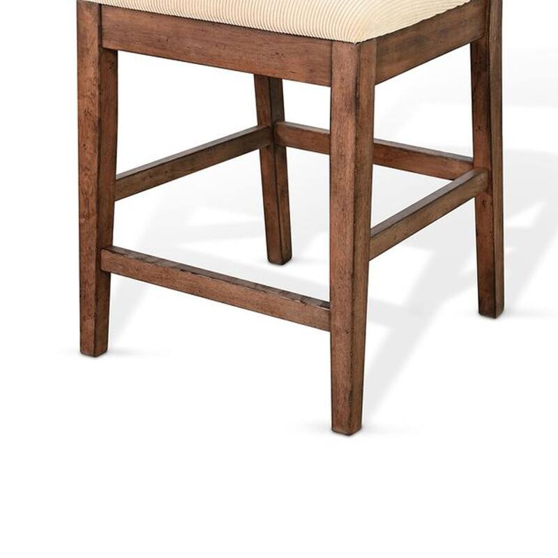 Giby Counter Height Chair Set of 2, Beige Padded Seat, Solid Wood Brown