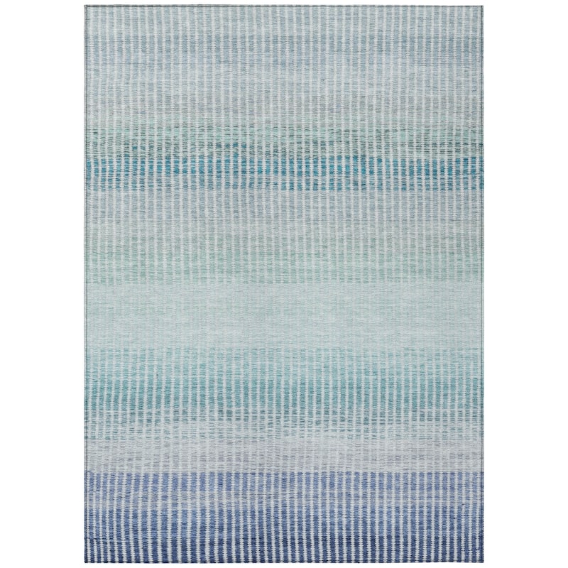 Machine Washable Indoor/ Outdoor Contemporary Stripes Chantille Rug