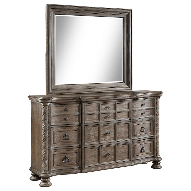 Emmett Traditional Wood 9-drawer Dresser Walnut - Dresser with Mirror (Walnut)
